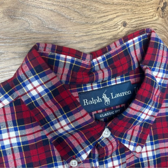 Ralph Lauren Classic Fit Red Blue Yellow Plaid Shirt Size Large - Picture 3 of 6